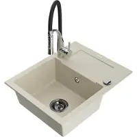 Mexen Enzo lavello in granito a 1 vasca con sgocciolatoio e rubinetto da cucina Aster, beige - 6506-69-73450-07-B