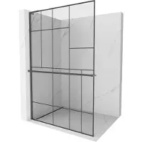 Mexen Kioto+ L pannello doccia con mensola Walk-in 90 x 200 cm, motivo nero, gun gray spazzolato - 800-090-123-66-78