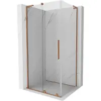 Mexen Velar L cabina doccia scorrevole 90 x 80 cm, trasparente, rame spazzolato - 871-090-080-03-65
