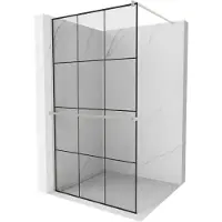 Mexen Kioto+ parete doccia con mensola Walk-in 100 x 200 cm, griglia nera, nichel spazzolato - 800-100-121-97-77