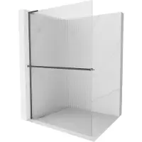 Mexen Kioto+ L parete doccia con mensola Walk-in 90 x 200 cm, righe, grigio canna di fucile spazzolato - 800-090-123-66-09