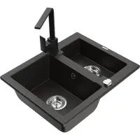Mexen Carlos lavello in granito 1,5 vasca con rubinetto da cucina Rita, nero/oro metallizzato - 6518-75-670300-70