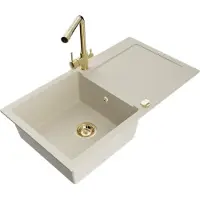 Mexen Leo lavello in granito a 1 vasca con scolapiatti e rubinetto da cucina Duero, beige- 6501-69-671600-50