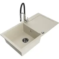 Mexen Leo lavello in granito 1-vasca con sgocciolatoio e rubinetto da cucina Aster, beige - 6501-69-73450-07-B
