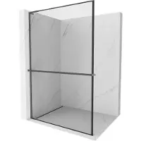 Mexen Kioto+ L parete doccia con mensola Walk-in 120 x 200 cm, cornice nera, grigio canna di fucile spazzolato