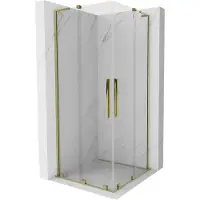 Mexen Velar L Duo cabina doccia scorrevole 100 x 100 cm, trasparente, oro - 871-100-100-02-03-50
