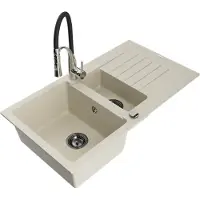 Mexen Matias lavello in granito 1,5 vasche con scolapiatti e rubinetto cucina Aster, beige - 6502-69-73450-07-B