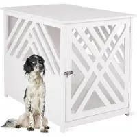 WONDERMAKE® Gabbia per cani di design in legno per la casa con tavolino, box per cani da interno, 90x60 cm bianco