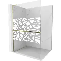 Mexen Kioto+ L parete doccia con mensola Walk-in 120 x 200 cm, motivo bianco, oro - 800-120-123-50-85
