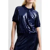French Connection Hannah Sequin Ss Button Throug Navy Taglia: S | Magliette intime Outlet | Donna | Blu