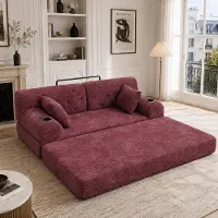 MODFU Divano multifunzionale, divano angolare a 2 posti modello Cord con schienale alto, divano relax con 4 tasche laterali e 2 portabicchieri, divano letto compatto e chaise longue, colore rosso vino
