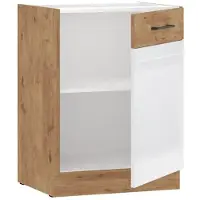ROCK - Base - Melaminico rovere Lancelot e bianco lucido - 60 cm - 1 anta a battente - Piano di lavoro non incluso