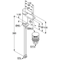 Kludi ZENTA SL Mitigeur monocommandé pour lavabo, hauteur de bec 75mm, avec vidage PUSH-OPEN, chrome, 482660565, 482660565