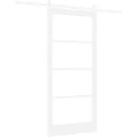 vidaXL Porta scorrevole, 93 x 202 cm, legno massello di pino e vetro, colore bianco