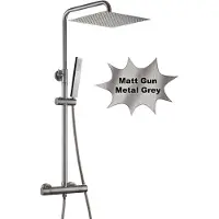 Dylin GmbH JOHO Colonna Doccia con Miscelatore Set termostatico doccia, set doccia a pioggia asta doccia acciaio inox, soffione quadrato 30x30 cm, Grigio pistola