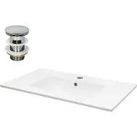 LuxeBath Lavabo Lavabo da appoggio Square, 81x46,5x17,5 cm, bianco, in Vetroceramica, incl. set di scarico con troppopieno