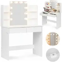 Northio Tavolo da toeletta con specchio a LED, cassetti, ripiani, 3 modalità di luce