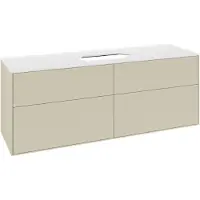 Villeroy & Boch Finion meuble sous lavabo, 4 tiroirs, lavabo au centre, sans trou pour robinetterie, 1600x603x501mm, Glass White Matt, F73100HJ, F73100HJ