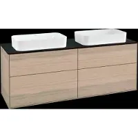 Villeroy & Boch Finion meuble sous lavabo, 4 tiroirs, pour 2 vasques, avec trou pour robinet, 1600x603x501mm, Glass Black Matt, F31200PC, F31200PC