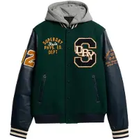 Superdry per uomo. M5012088A Giubbotto bomber con cappuccio e stemma universitario verde (L), Casual, Lana