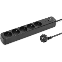 Montis+ Prese multiple con protezione da sovratensioni MT187-BK-5, 5 m, 5 prese, nero