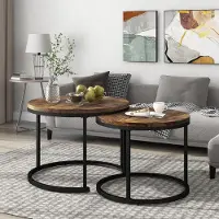 Sweiko Tavolino rotondo Set di 2 Tavolino da salotto Tavolino rotondo annidato 2 Tavolino rotondo (marrone)