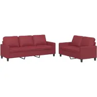 vidaXL Set divano 2 pezzi con cuscini in Pelle finta rosso vino