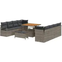 vidaXL Set da giardino composto da 11 pezzi, colore grigio, in rattan sintetico