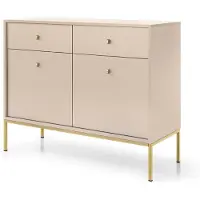 3Xeliving Comodino con due cassetti e due ante, color beige, maniglie dorate