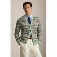 Ralph Lauren per uomo. 710B17549001 Cardigan Fair Isle in lino e cotone verde (L), Casual
