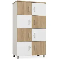 Xl Moebel Gmbh Armadio moderno con elementi in legno e bianchi e pratici scomparti
