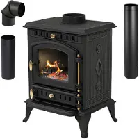 Thunder Stufa a legna in ghisa MITRA 7 kW con sistema vetro pulito, maniglia a freddo, EcoDesign, stufa in ghisa, classe energetica A
