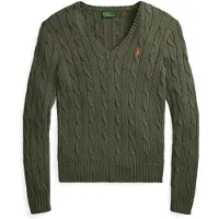 Ralph Lauren per donna. 211971870511 Maglione di cotone a trecce verde (XS), Casual, Manica lunga