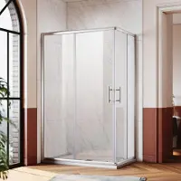 Sonni doccia angolare Cabine doccia ad angolo ingresso doppio porte scorrevoli doccia LxP: 120x76 cm, vetro ESG funzione di sgancio rapido protezione dagli spruzzi d'acqua, altezza 185cm