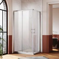 Sonni doccia angolare Cabine doccia ad angolo ingresso doppio porte scorrevoli doccia LxP: 90x76 cm, vetro ESG funzione di sgancio rapido protezione dagli spruzzi d'acqua, altezza 185cm