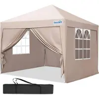 Quictent Gazebo, gazebo pieghevole 2x2 m con 4 pannelli laterali, gazebo da giardino impermeabile, tenda da giardino per feste e mercatini delle pulci Beige