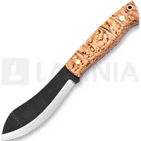 Brisa Coltello Nessmuk 125, left, stabilized curly birch