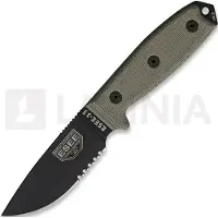ESEE Model 3, serrated, black/green, green plastic sheath, nylon sheath