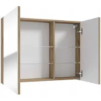 Deftrans DomoDomo pensile da bagno con specchio 60 x 80 cm rovere Evoke e ripiani in vetro Rietti, mobiletto medico da bagno, set di mobili in rovere
