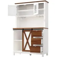 STILVORA Mobiletto alto , bianco, con illuminazione a LED e controllo tramite app; mobile da cucina con cassetto; credenza con ante scorrevoli e 3 cassetti