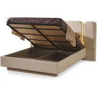 Xl Moebel Gmbh Letto matrimoniale morbido e comodo, beige, con illuminazione beige, moderno, nuovo