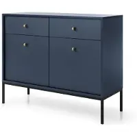 3Xeliving Comodino con due cassetti e due ante, colore blu navy, maniglie nere