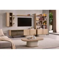 Xl Moebel Gmbh Elegante mobile TV basso in legno con frontale in vetro e spazio contenitivo di design