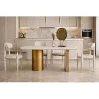 Xl Moebel Gmbh Elegante set da pranzo composto da tavolo e 4 sedie, nei colori bianco e oro