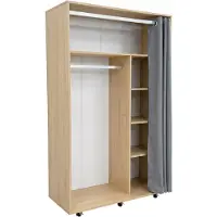 VCM Armadio su ruote H. 175 x L. 101 x P. 51 cm con aste appendiabiti, ripiani e tenda, armadio mobile - Ostila