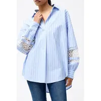 French Connection Cambria Cotton Str Trim Shirt Blue/white Taglia: XL | Maglie a manica lunga Outlet | Donna | Blu