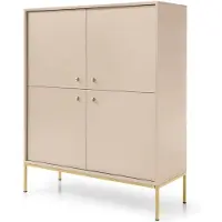 3Xeliving Comò a quattro ante, beige, maniglie dorate, 104 x 39 x 126 cm