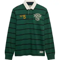 Superdry per uomo. M1110483A Polo rugby Double Emblem Stripe Rugby verde (XXL), Casual, Cotone, Manica lunga