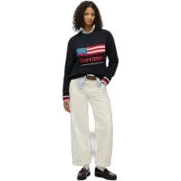 Superdry per donna. W6110699A Maglione americana blu marino (M), Casual, Cotone, Manica lunga, Navy