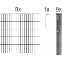 Alberts Recinzione a pannelli doppi, modello 673086, set completo da 18 elementi, colore antracite, altezza 123 cm, lunghezza 20 metri